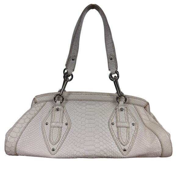 Cole Haan Framed Trinity White Leather Satchel Handbag Purse Double Handle Bag - Picture 1 of 15